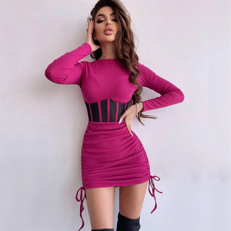 Shirring Mesh Bodycon Dress