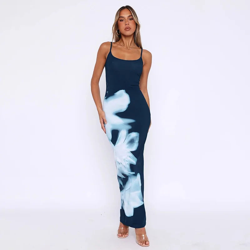 New Blue Backless Maxi Dresses