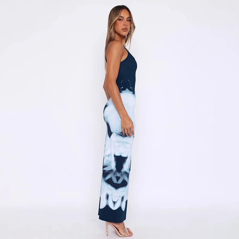 New Blue Backless Maxi Dresses